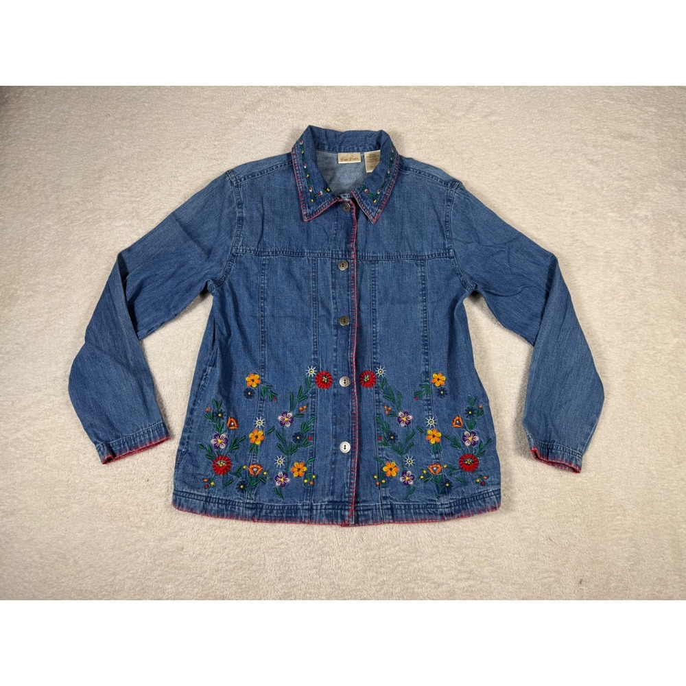 Bobbie Brooks Denim Jacket Womens S Blue Good Floral Embroidered Boho BB3S111